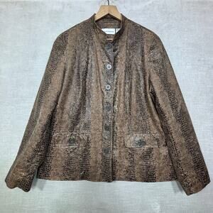 Alfred‎ Dunner Womens Animal Print Jacket Sz 12 Brown Textured Classic Retro